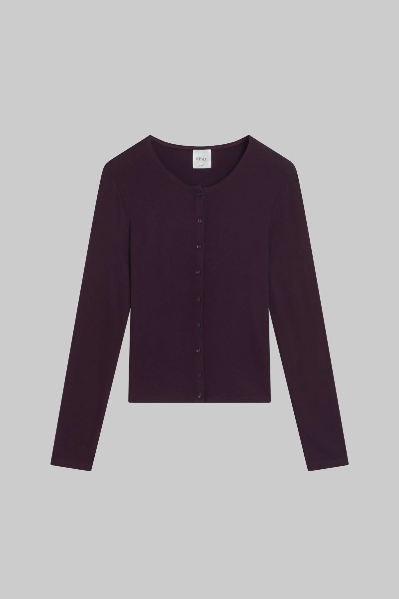 LESET LAUREN HR24 Lauren Classic Cardigan Dark Berry Flat