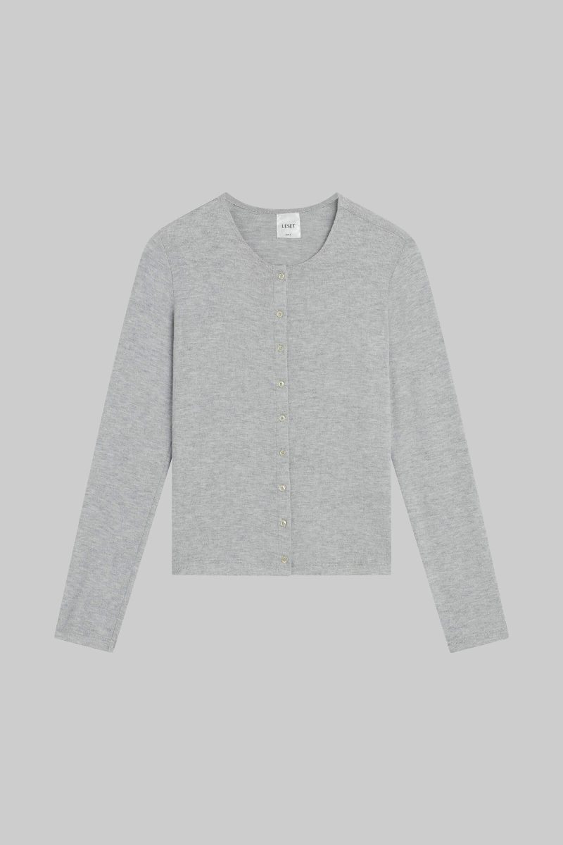 LESET LAUREN LAUREN CLASSIC CARDIGAN GREY MELANGE FLAT 16