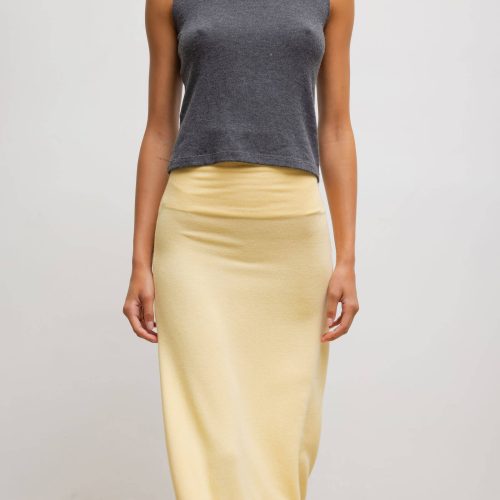 LESET LAUREN LAURENHIGHWAISTMAXISKIRT CHAMOMILE ONMODEL 3