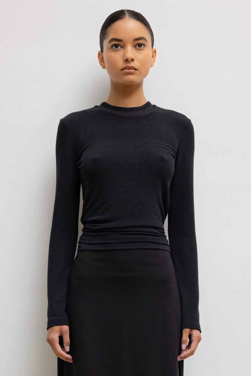 LESET LAUREN LAURENSLIMFITLONGSLEEVE BLACK ONMODEL 1