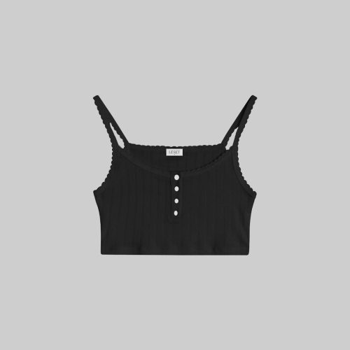 LESET POINTELLE POINTELLECROPBUTTONSCOOPNECKTANK BLACK FLAT 1