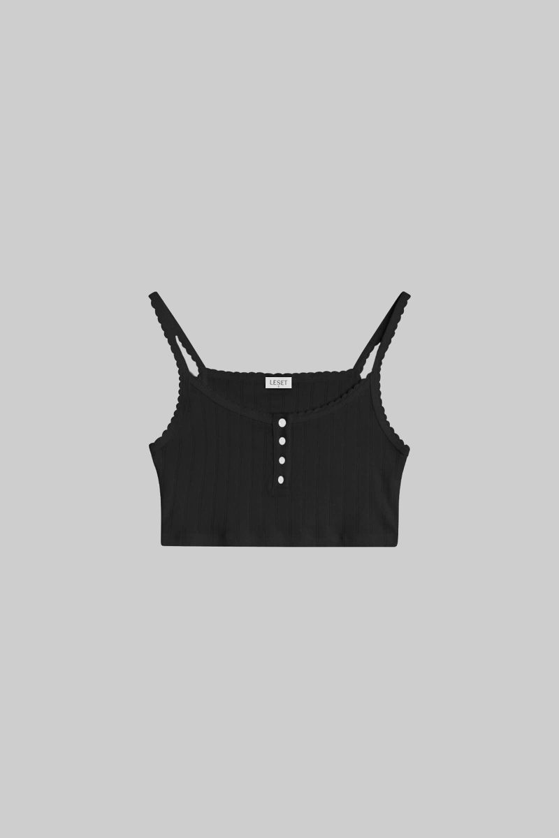 LESET POINTELLE POINTELLECROPBUTTONSCOOPNECKTANK BLACK FLAT 1